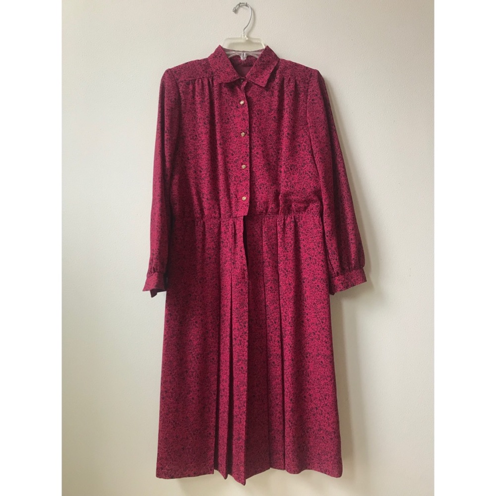 50s, 60s vintage dark red dress long sleeves